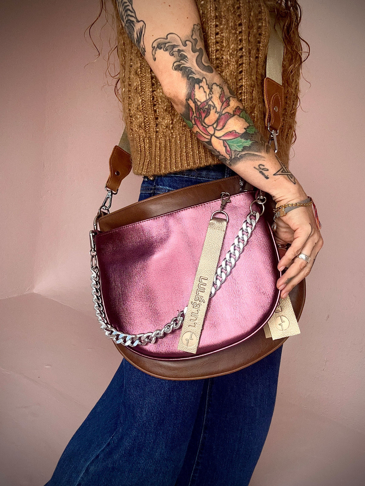 Duo Bag Brown and Metallic Grape