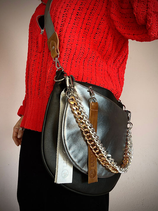 Duo Bag Black and Dark Silver