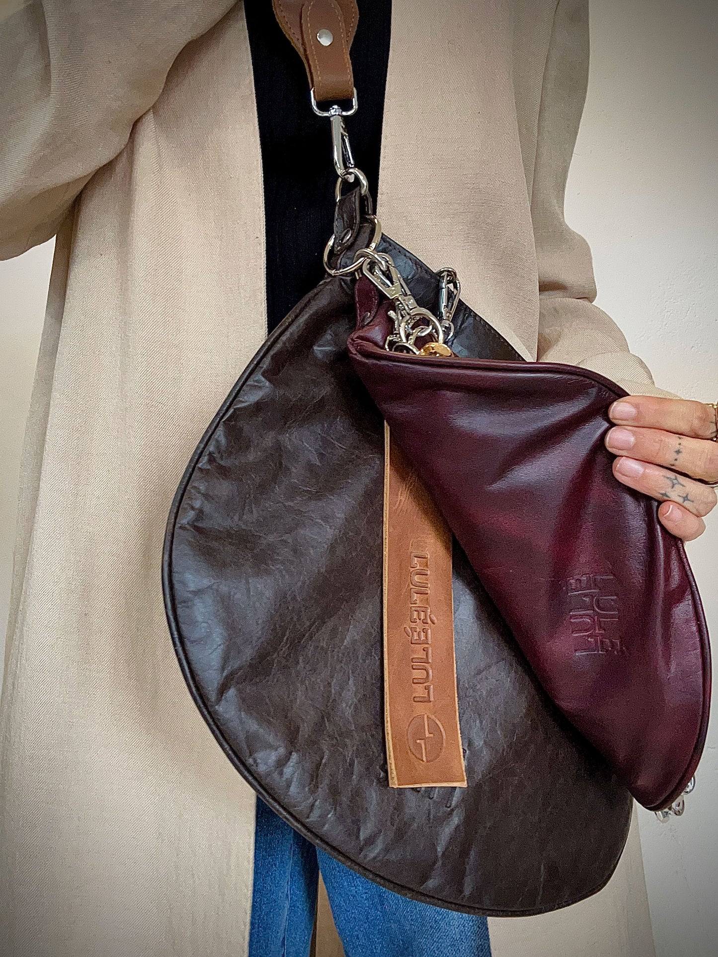 Duo Bag Dark Brown and Burgundy