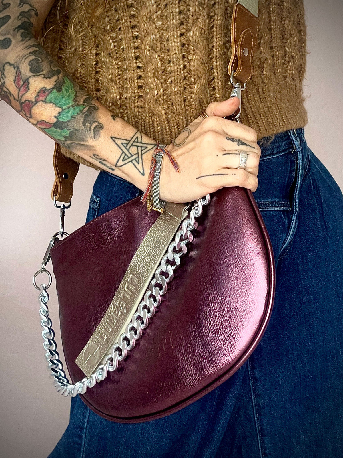 Duo Bag Brown and Metallic Grape