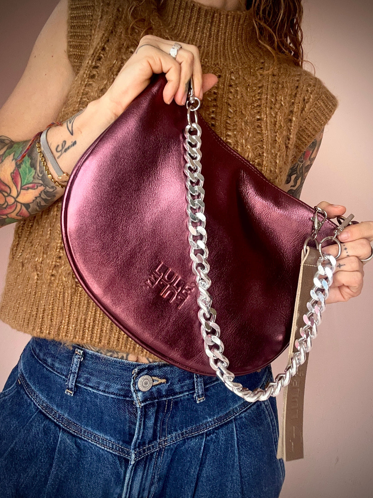 Duo Bag Brown and Metallic Grape