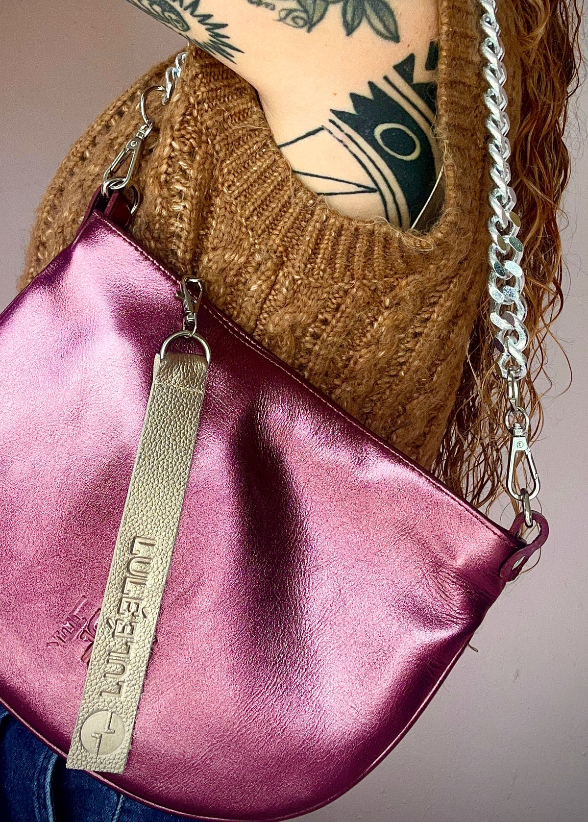 Duo Bag Brown and Metallic Grape