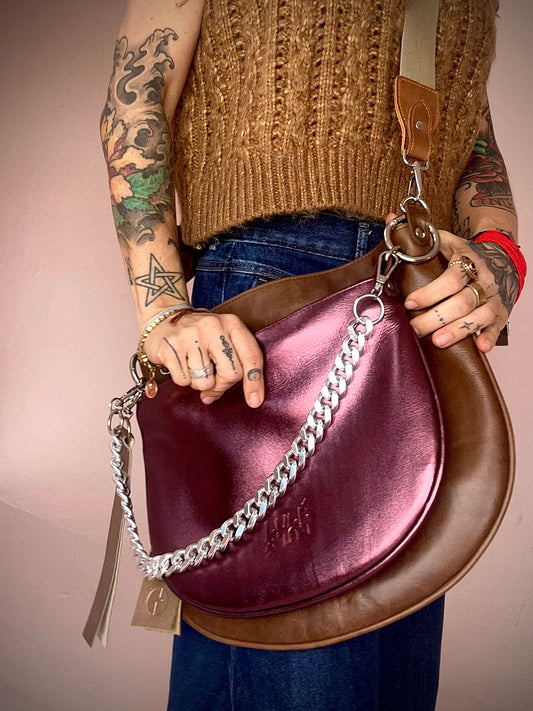 Duo Bag Brown and Metallic Grape