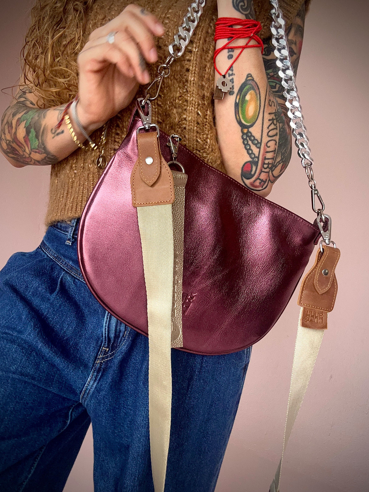 Duo Bag Brown and Metallic Grape