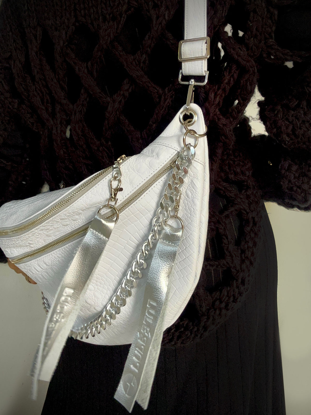 Hendrix Bag White Croc-Embossed