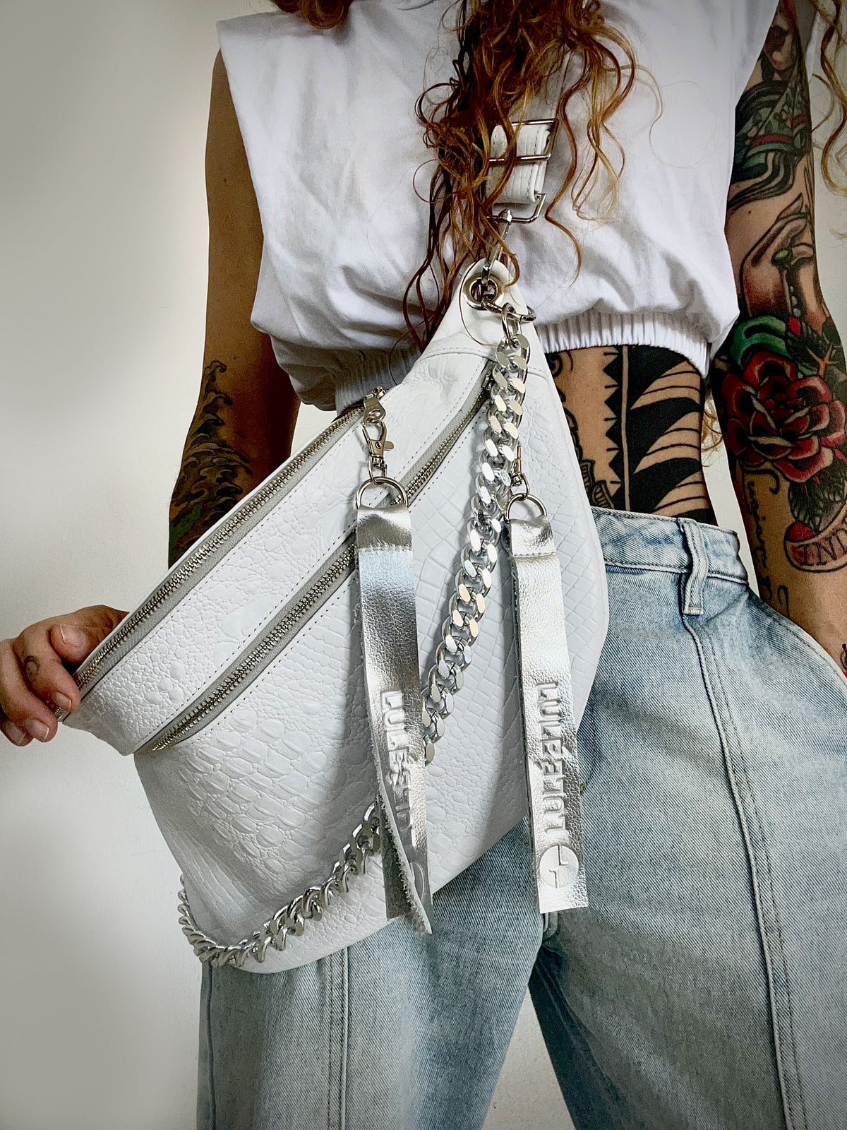 Hendrix Bag White Croc-Embossed